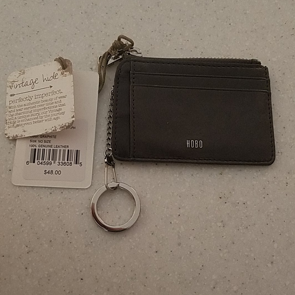 NWT Graphite leather card holder w/key chain